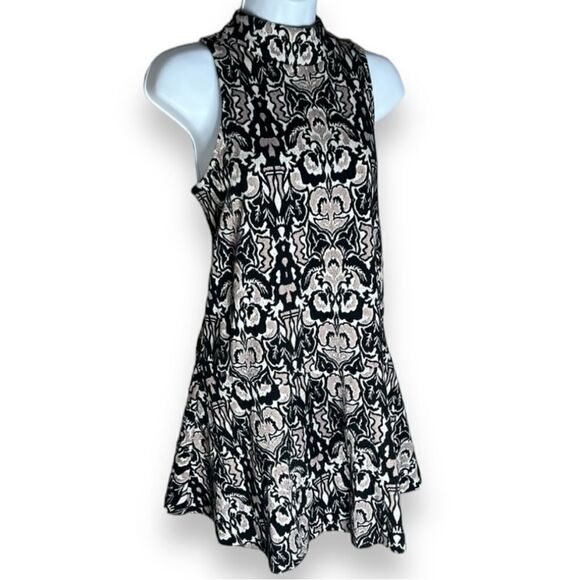 Free People Amelia Jacquard Knit Mock Neck Mini Dress, Size Med Black/Tan/White - Picture 10 of 12